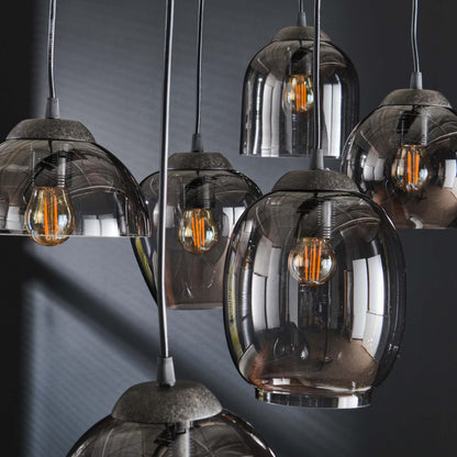 Luxusbetten24 Alaris Pendelleuchte Gestufte 5‑Leuchten Amberfarben Deckenlampe Design