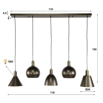 Bravino Pendelleuchte Fünf Metallschirme Braun Beige 5‑Flammig