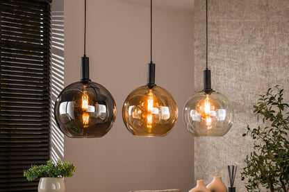Seralis Pendelleuchte – 3 Glas-Schirme Chrom, Bernstein, Transparent
