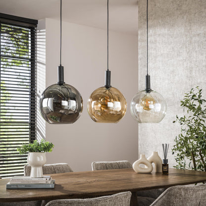 Seralis Pendelleuchte – 3 Glas-Schirme Chrom, Bernstein, Transparent