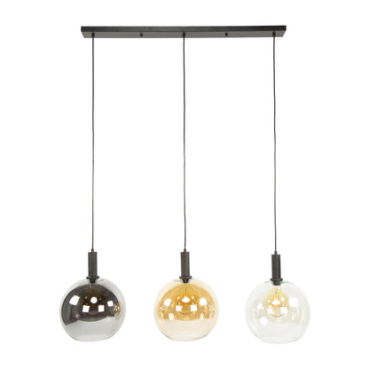 Seralis Pendelleuchte – 3 Glas-Schirme Chrom, Bernstein, Transparent