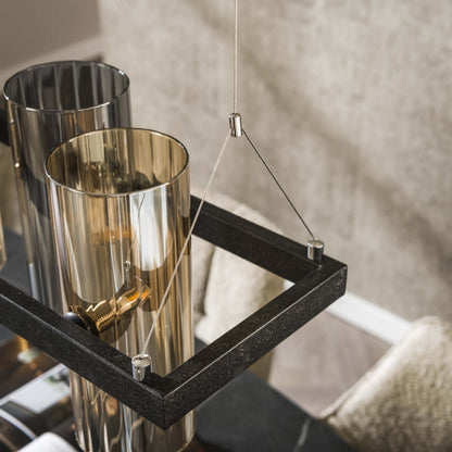 Calivon Pendelleuchte 10 Zylinderschirme Elegant Design Luxus Bernstein/Chrom