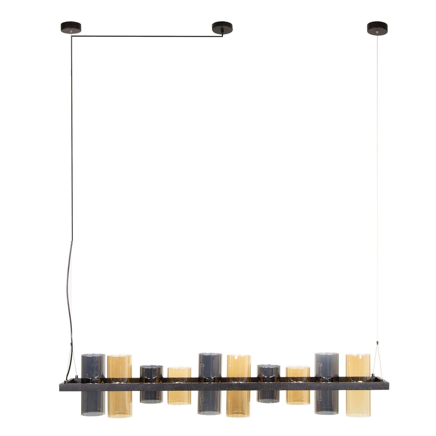 Calivon Pendelleuchte 10 Zylinderschirme Elegant Design Luxus Bernstein/Chrom
