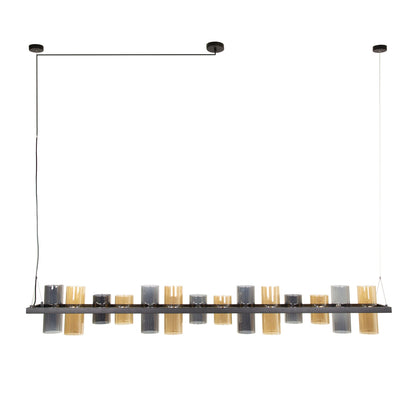 Luxusbetten24 Melvira Pendelleuchte 14 Zylindrische Glasschirme Bernstein/Chrom