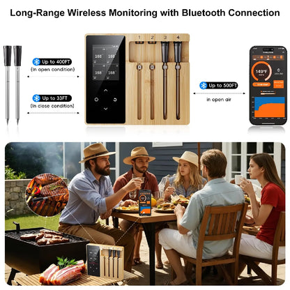 Thermomètre à Viande sans Fil Bluetooth 4 Sondes ByteLike Bambou MKR00021956960