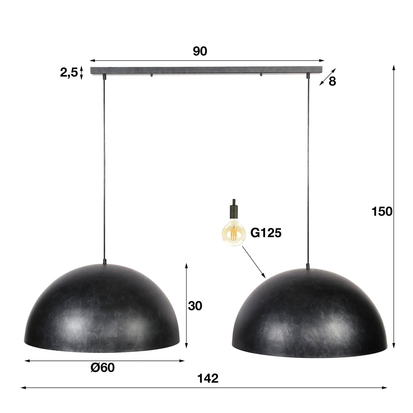 Luxusbetten24 Elandra Pendelleuchte mit 2 dunkelgrauen Lampenschirmen, 60 cm