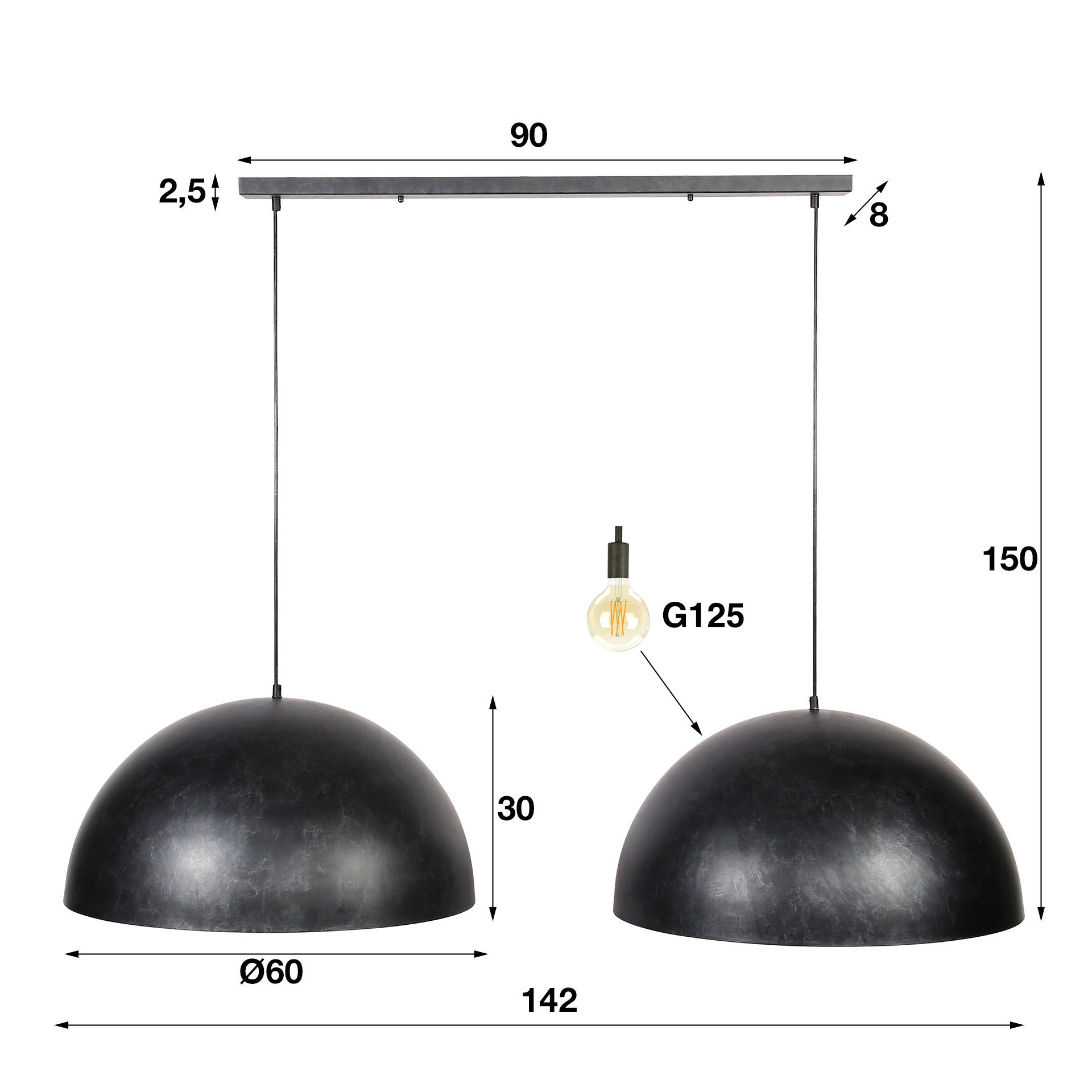 Luxusbetten24 Elandra Pendelleuchte mit 2 dunkelgrauen Lampenschirmen, 60 cm