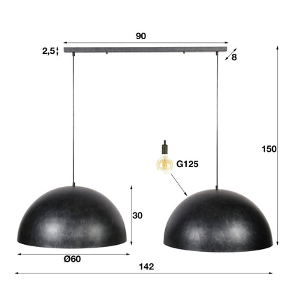 Luxusbetten24 Elandra Pendelleuchte mit 2 dunkelgrauen Lampenschirmen, 60 cm
