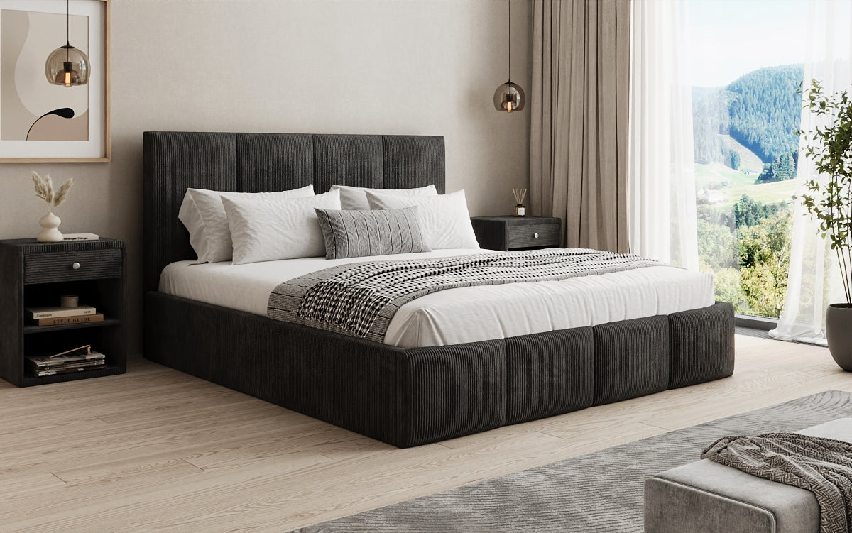Mina Designer Polsterbett Cord – 140 × 200 cm, wählbare Kopfteilhöhe, Farben