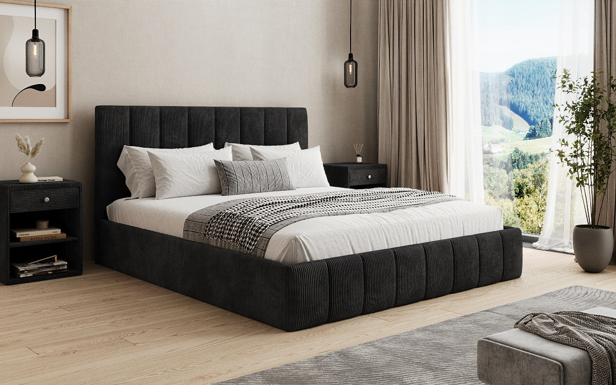 Designer Polsterbett Mila in Cord, 140×200 cm, Beige, 70 cm Kopfteil