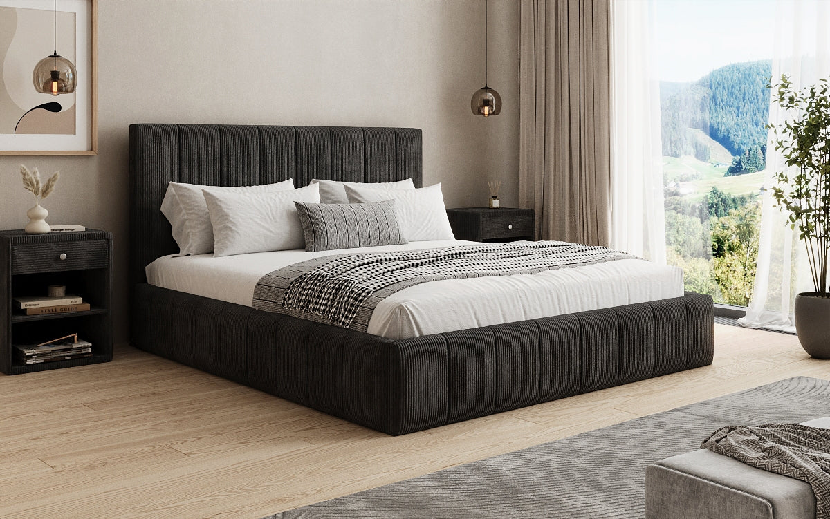 Designer Polsterbett Maja in Cord mit Stauraum