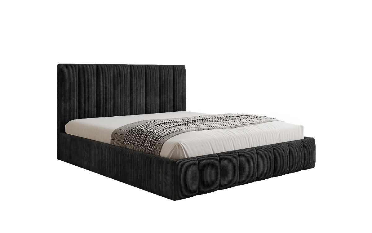 Designer Polsterbett Mila in Cord, 140×200 cm, Beige, 70 cm Kopfteil