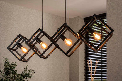 Luxusbetten24 Orlis Pendelleuchte 4‑Leuchten Cube‑Design in Modernem Anthrazit