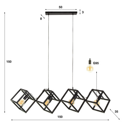 Luxusbetten24 Orlis Pendelleuchte 4‑Leuchten Cube‑Design in Modernem Anthrazit