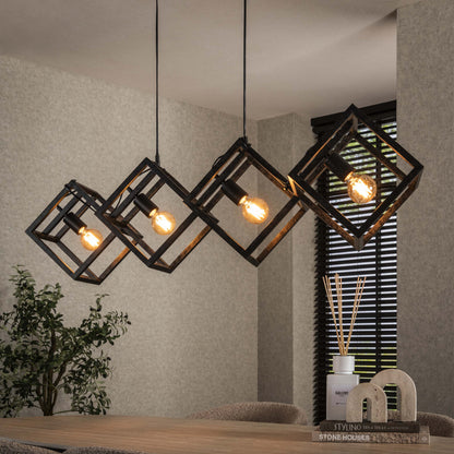 Luxusbetten24 Orlis Pendelleuchte 4‑Leuchten Cube‑Design in Modernem Anthrazit