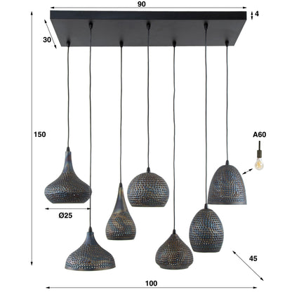 Pendelleuchte Lioris – Mit 7 Individuellen Lampenschirmen Aus Metall In Schwarz-Bronze