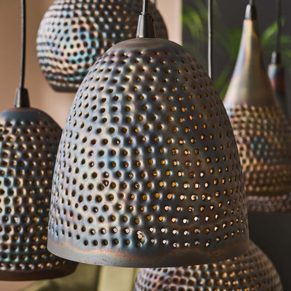 Pendelleuchte Lioris – Mit 7 Individuellen Lampenschirmen Aus Metall In Schwarz-Bronze