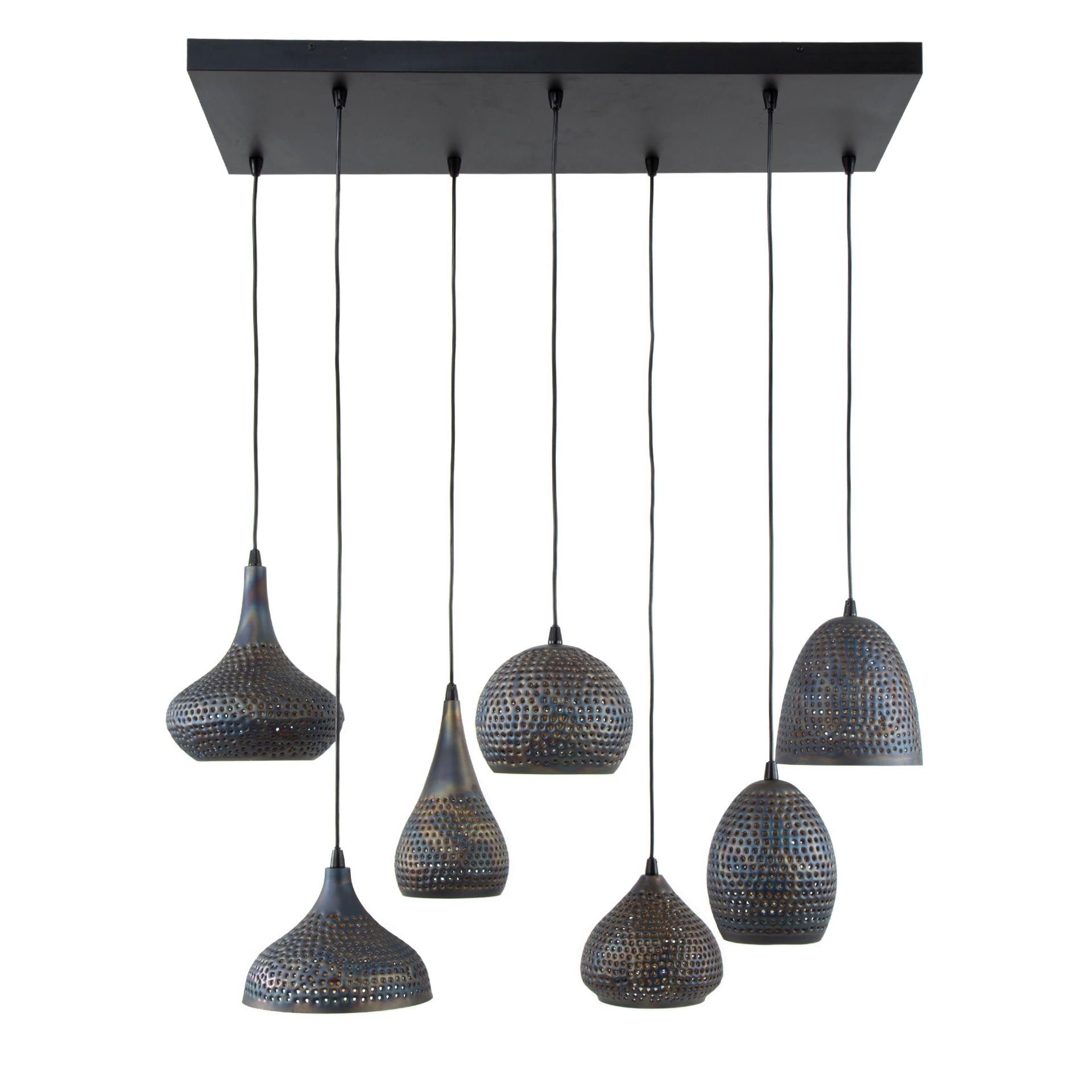 Pendelleuchte Lioris – Mit 7 Individuellen Lampenschirmen Aus Metall In Schwarz-Bronze