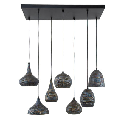 Pendelleuchte Lioris – Mit 7 Individuellen Lampenschirmen Aus Metall In Schwarz-Bronze