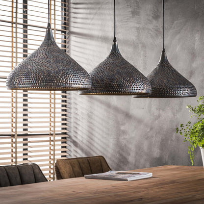 Luxusbetten24 Auron Pendelleuchte 3 Perforierte Metalllampenschirme, Schwarz Bronze