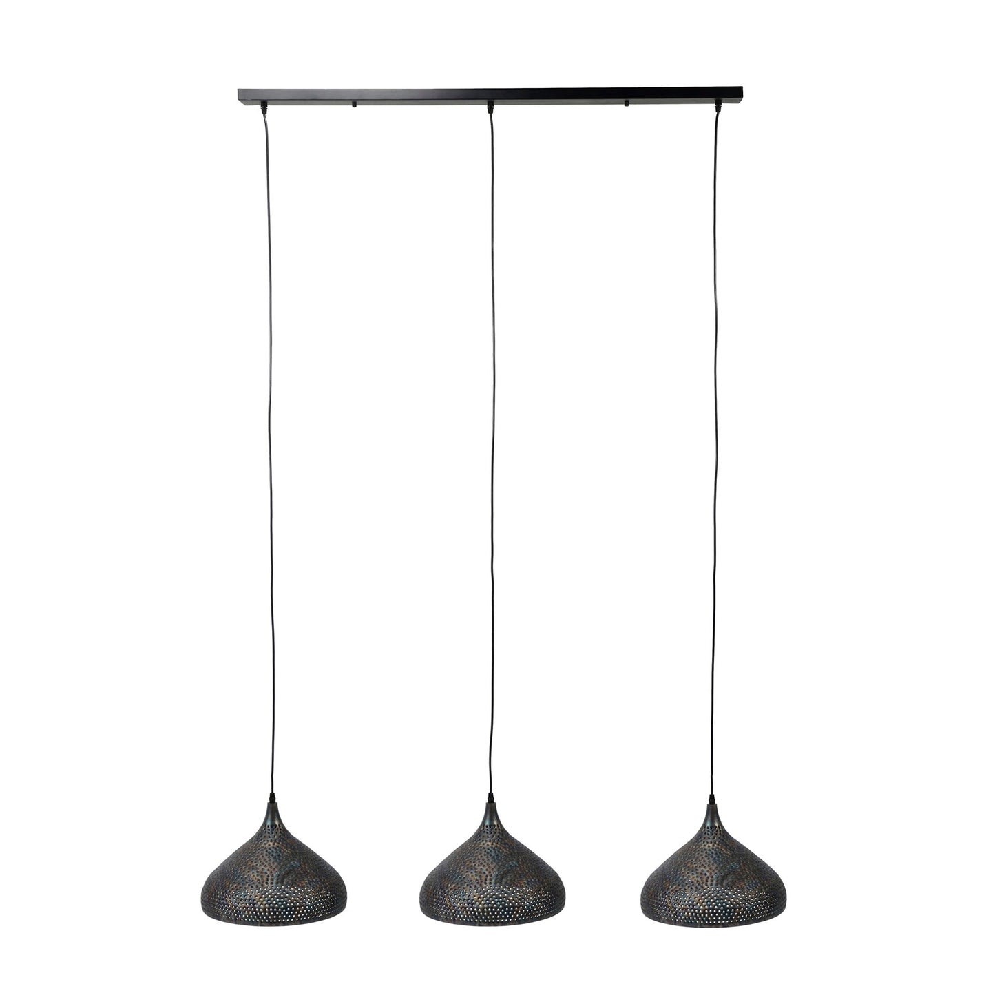 Luxusbetten24 Auron Pendelleuchte 3 Perforierte Metalllampenschirme, Schwarz Bronze