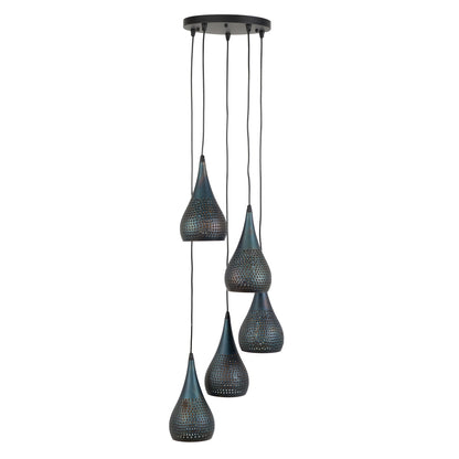 Luxusbetten24 Calira Pendelleuchte mit 5 Metall-Lampenschirmen Schwarz-Bronze