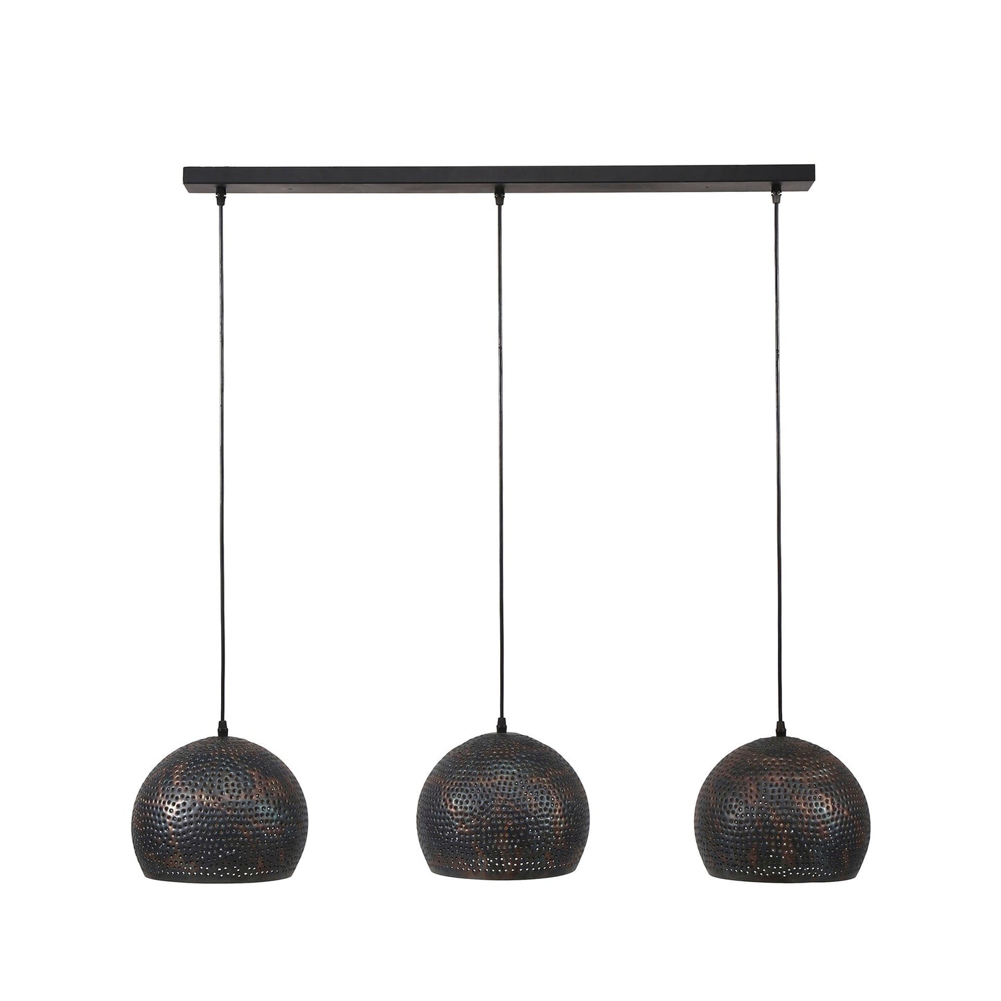 Veloria Pendelleuchte Mit 3 Perforierten Metalllampenschirmen In Schwarz-Bronze