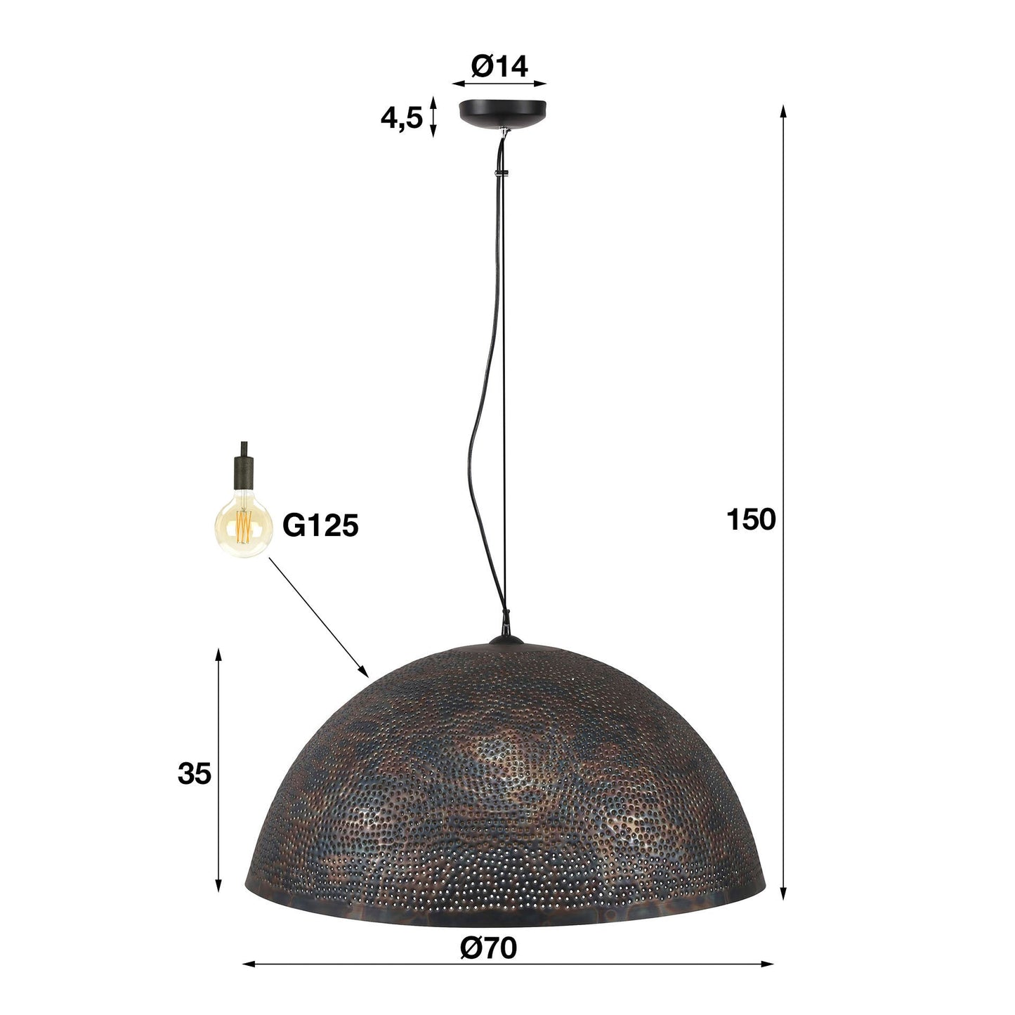 Pendelleuchte "Astryn" – Großer, Perforierter Lampenschirm aus Metall in Schwarz-Bronze