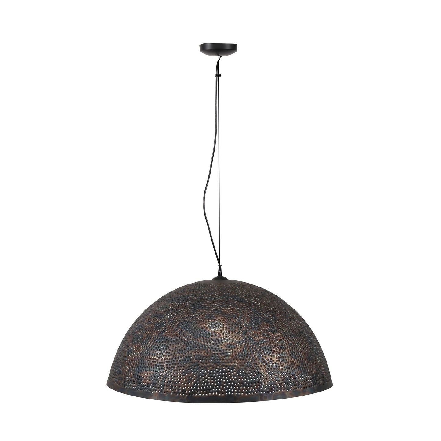 Pendelleuchte "Astryn" – Großer, Perforierter Lampenschirm aus Metall in Schwarz-Bronze