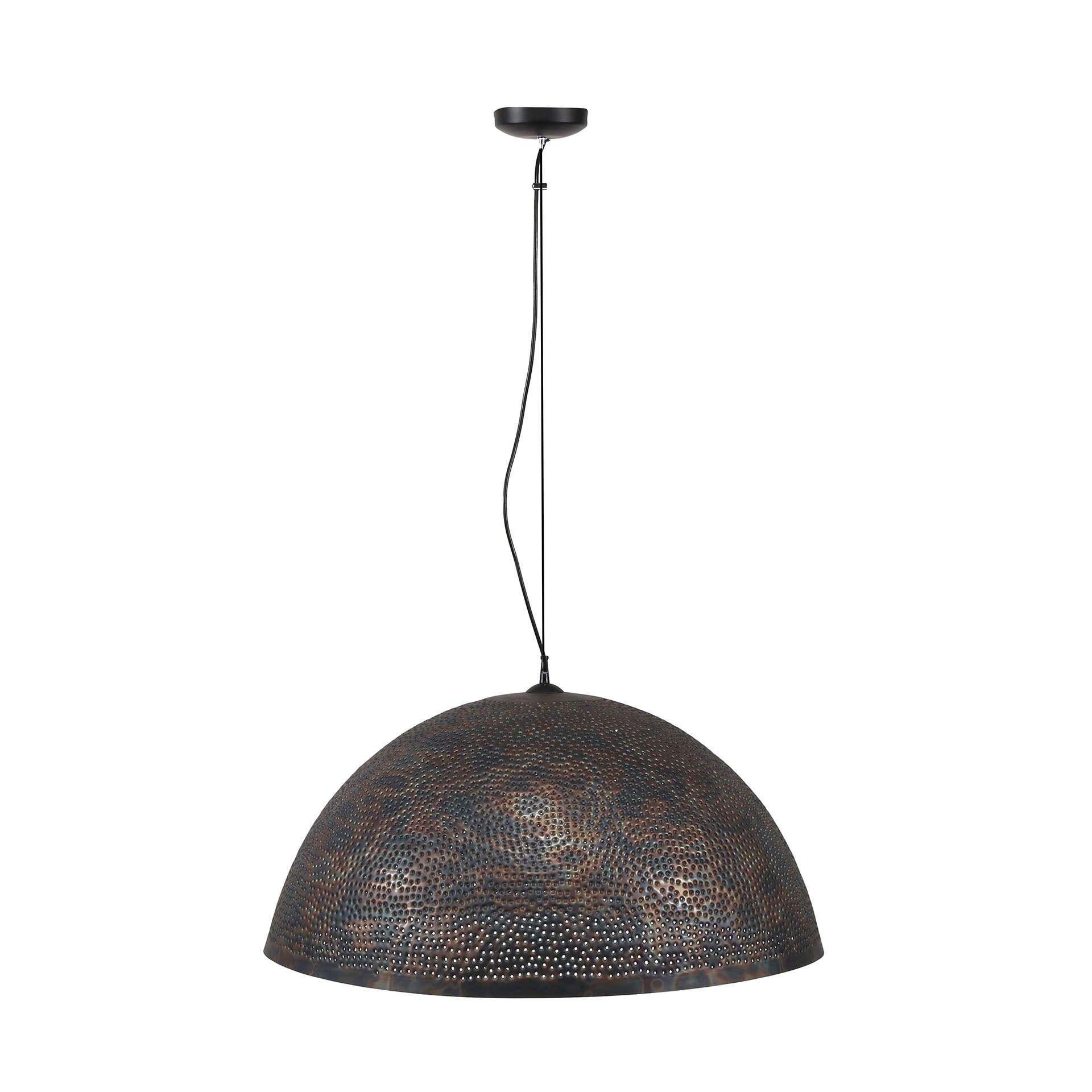 Pendelleuchte "Astryn" – Großer, Perforierter Lampenschirm aus Metall in Schwarz-Bronze