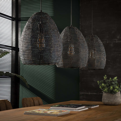 Luxusbetten24 Lumeya Pendelleuchte Schwarz-Bronze, 3 Perforierte Handgefertigte Metalllampenschirme