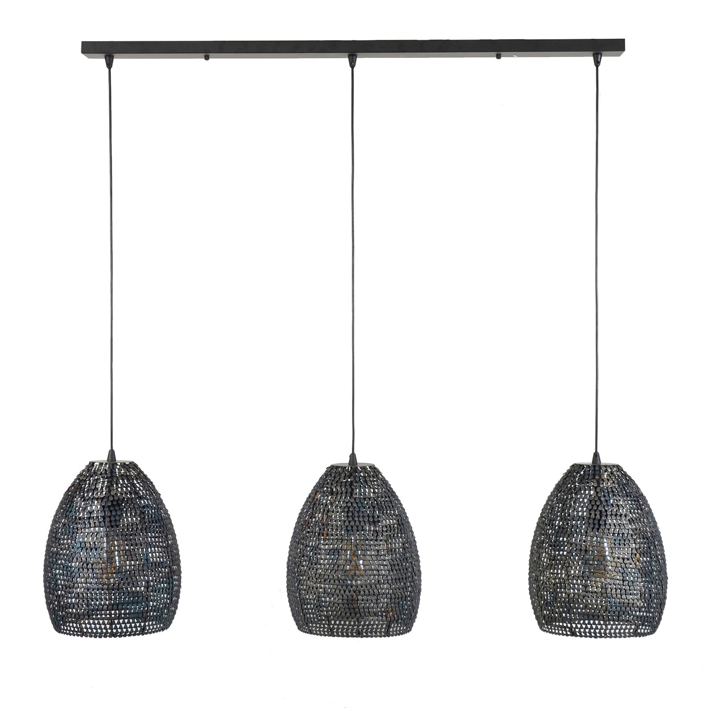 Luxusbetten24 Lumeya Pendelleuchte Schwarz-Bronze, 3 Perforierte Handgefertigte Metalllampenschirme