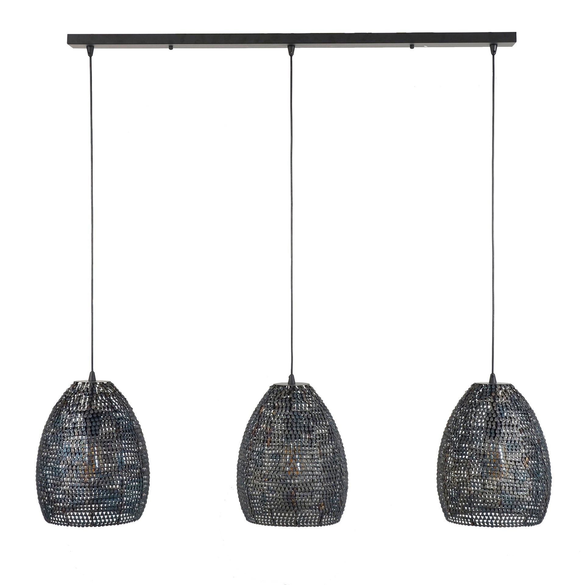 Luxusbetten24 Lumeya Pendelleuchte Schwarz-Bronze, 3 Perforierte Handgefertigte Metalllampenschirme