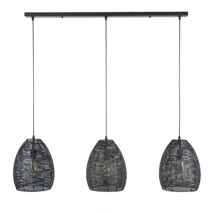 Luxusbetten24 Lumeya Pendelleuchte Schwarz-Bronze, 3 Perforierte Handgefertigte Metalllampenschirme