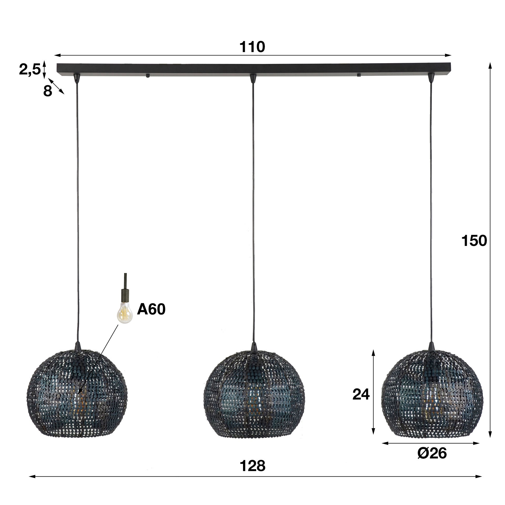 Luxusbetten24 Coralis Pendelleuchte – 3‑teilige Handgefertigte Metalllampenschirme, Schwarz‑Bronze Design