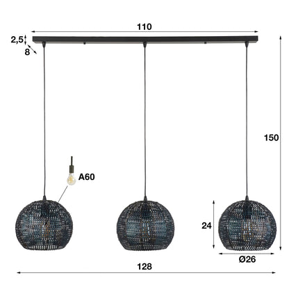Luxusbetten24 Coralis Pendelleuchte – 3‑teilige Handgefertigte Metalllampenschirme, Schwarz‑Bronze Design