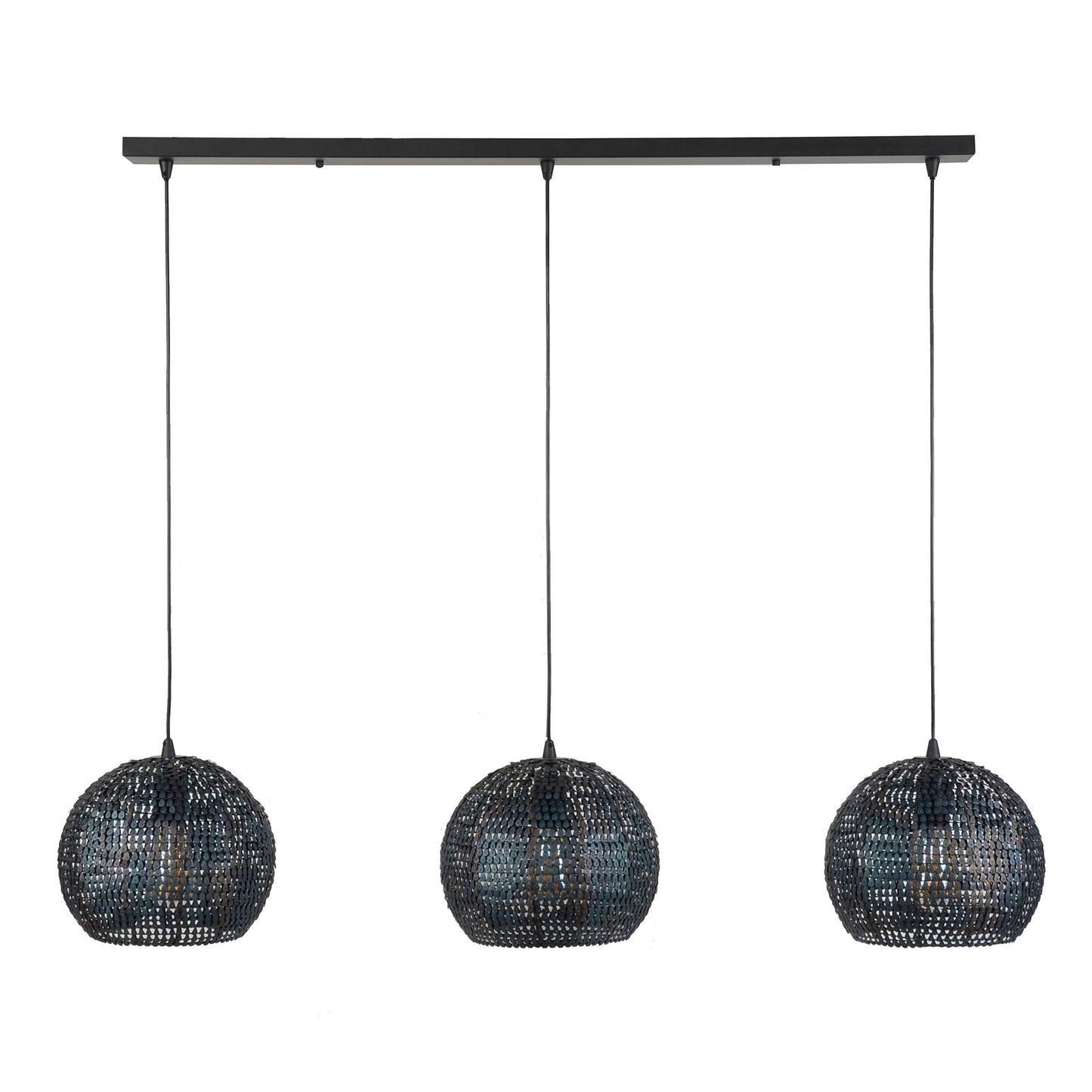 Luxusbetten24 Coralis Pendelleuchte – 3‑teilige Handgefertigte Metalllampenschirme, Schwarz‑Bronze Design