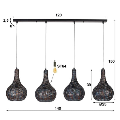 Luxusbetten24 Elviro Pendelleuchte Mit Vier Metalllampen Elegant Schwarz‑Bronze