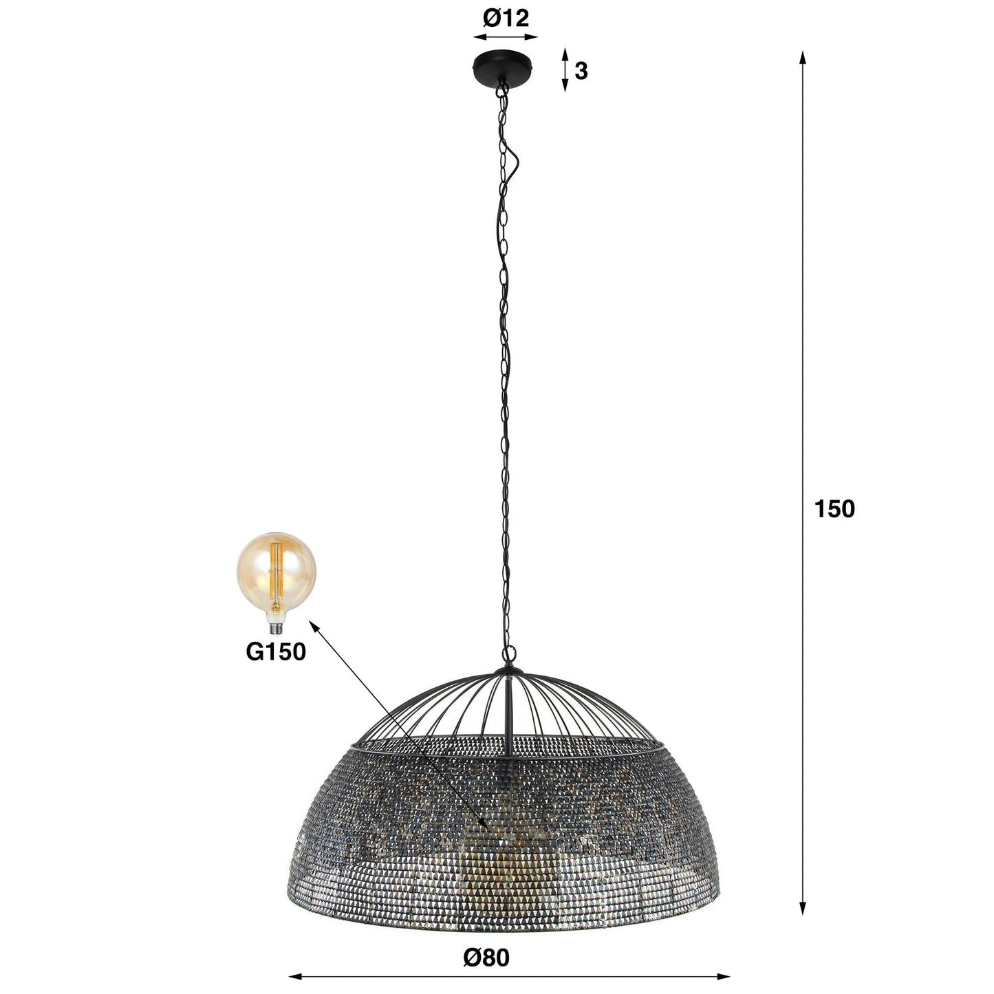 Luxusbetten24 Satoria Pendelleuchte Halbrunder Lampenschirm Modern Schwarz-Bronze