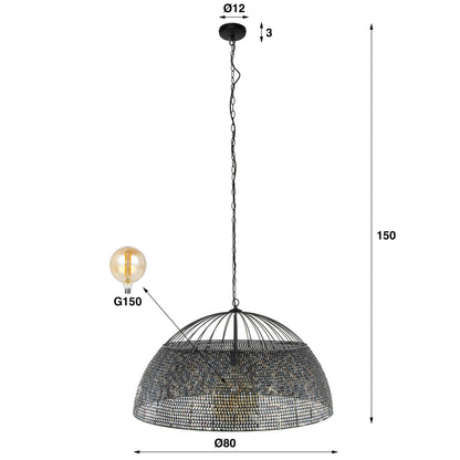 Luxusbetten24 Satoria Pendelleuchte Halbrunder Lampenschirm Modern Schwarz-Bronze
