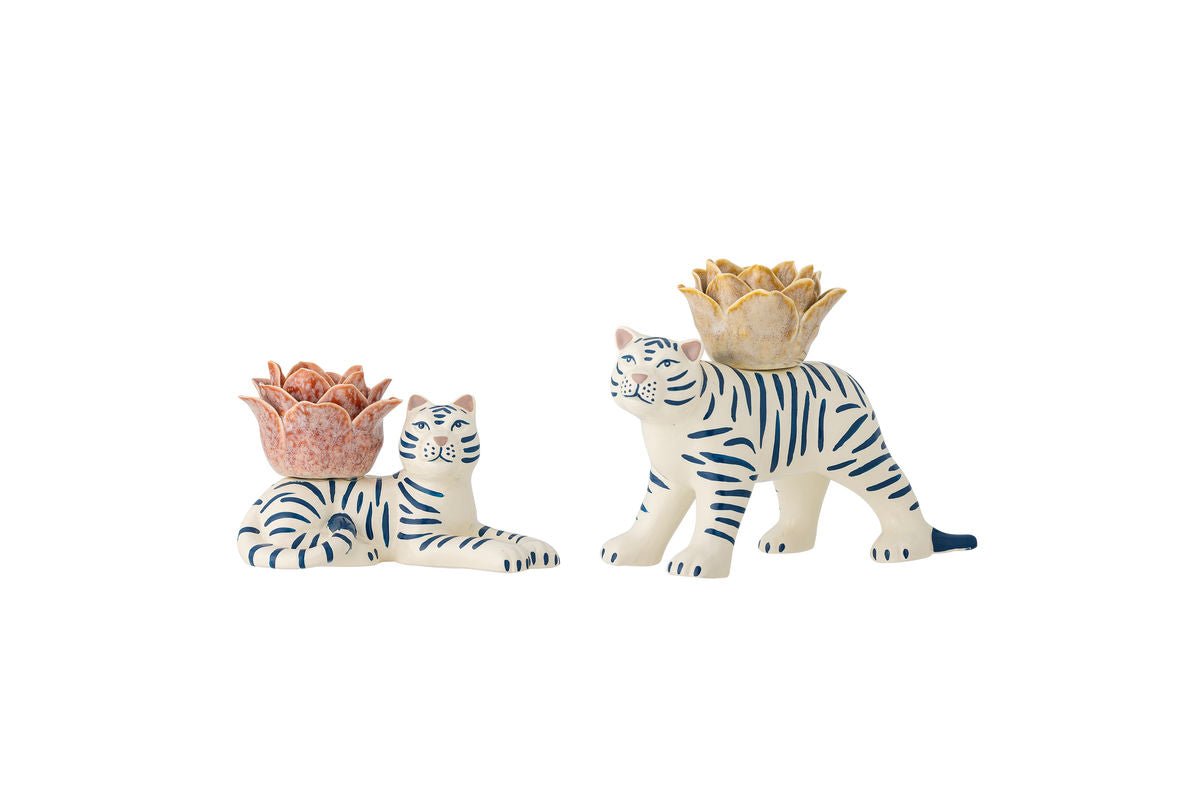 Luxusbetten24 Tigris Kerzenhalter-Set Handbemaltes Steingut Bunt