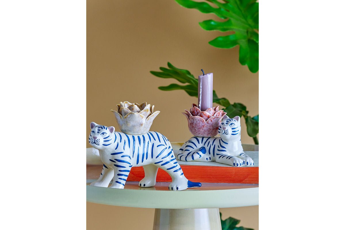 Luxusbetten24 Tigris Kerzenhalter-Set Handbemaltes Steingut Bunt