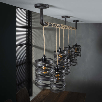 Luxusbetten24 Selvaris Pendelleuchte 7 Lampenschirme Schiefergrau Industrie