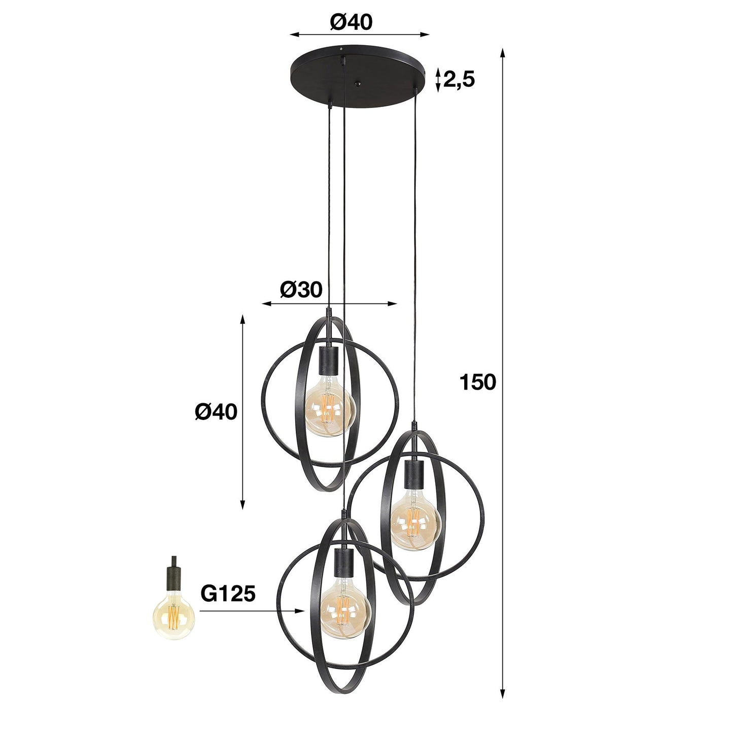 Pendelleuchte Orbitra Trio – Gestuftes Ringdesign in Anthrazit (3-flammig)
