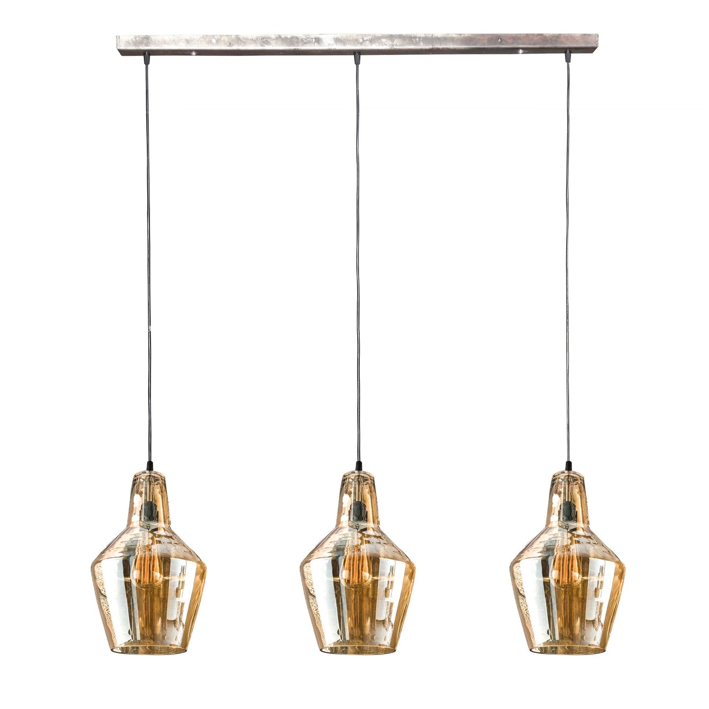 Virello Pendelleuchte – Konische Glasschirme In Alt‑Silber, 3‑Flammig