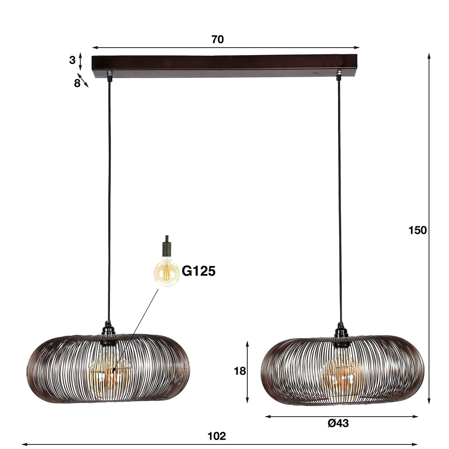 Luxusbetten24 Aurex Duo Pendelleuchte Schwarznickel mit Gold Akzenten, Schwarz