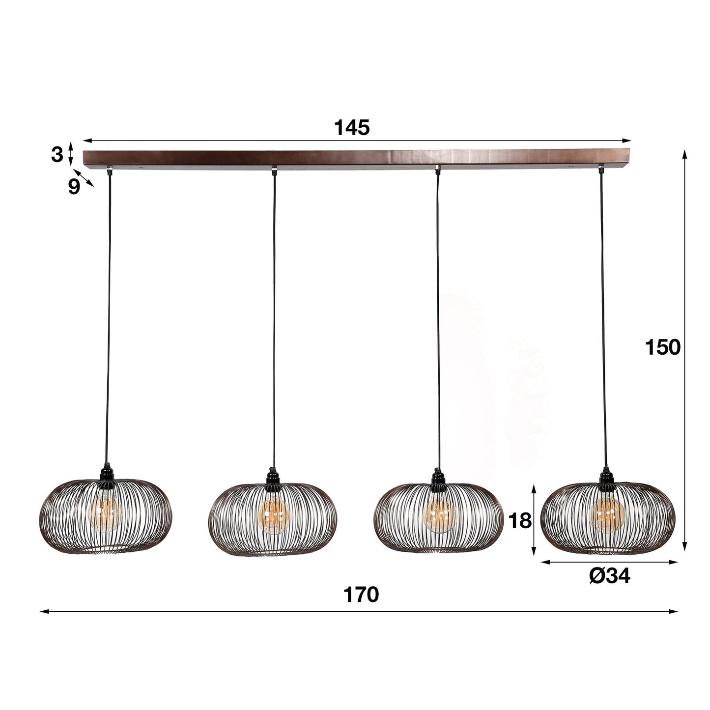 Pendelleuchte Aurex Quad – Schwarznickel mit Goldakzenten, 4‑Flammig