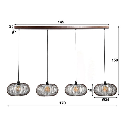 Pendelleuchte Aurex Quad – Schwarznickel mit Goldakzenten, 4‑Flammig