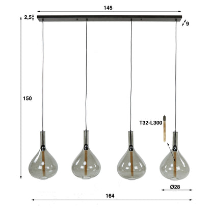 Noira Pendelleuchte Rauchglas-Schirme Artic Schwarz 4‑Flammig Design Modell