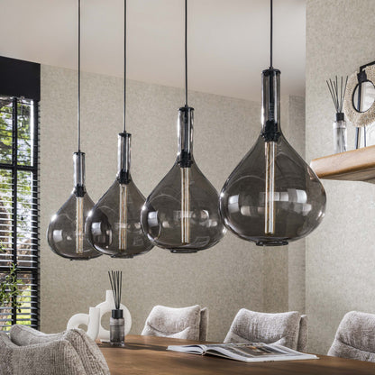 Noira Pendelleuchte Rauchglas-Schirme Artic Schwarz 4‑Flammig Design Modell